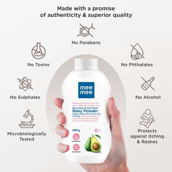 Mee Mee Baby Talcum Powder | Rash-Resistant | Paraben-Free | Ideal For Newborns | 400G (Pack Of 2)