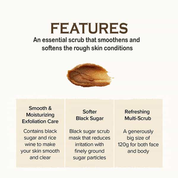 Skinfood Black Sugar Perfect Essential Scrub 2X - Deep Cleansing I Radiant Glow 210G
