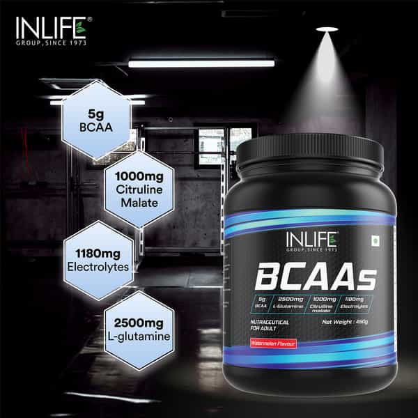 Inlife Bcaa Supplement 7G Amino Acids Instantized For Pre Post&Intra Drink Workout(Watermelon 450G)