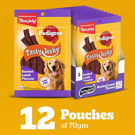 Pedigree Tasty Jerky Dog Treat | Roasted Lamb Flavour | 70 G X 12 | Jerky-Style Treats For Bonding