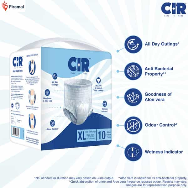 Cir Diaper | Adult Diaper | Extra Large | Premium Pant Style | Waist(40"-59") | Pack Of 1 (10 Units)