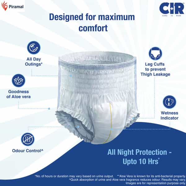 Cir Diaper | Adult Diaper | Extra Large | Premium Pant Style | Waist(40"-59") | Pack Of 1 (10 Units)