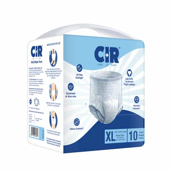 Cir Diaper | Adult Diaper | Extra Large | Premium Pant Style | Waist(40"-59") | Pack Of 1 (10 Units)