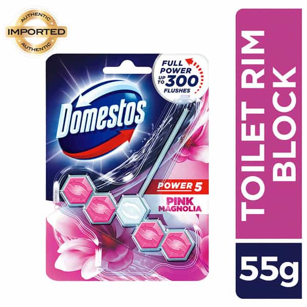 Domestos Toilet Rim Block Pink Magnolia Gives Long Lasting Fragrance And Removes Limescales 55G