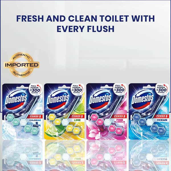 Domestos Toilet Rim Block Pink Magnolia Gives Long Lasting Fragrance And Removes Limescales 55G