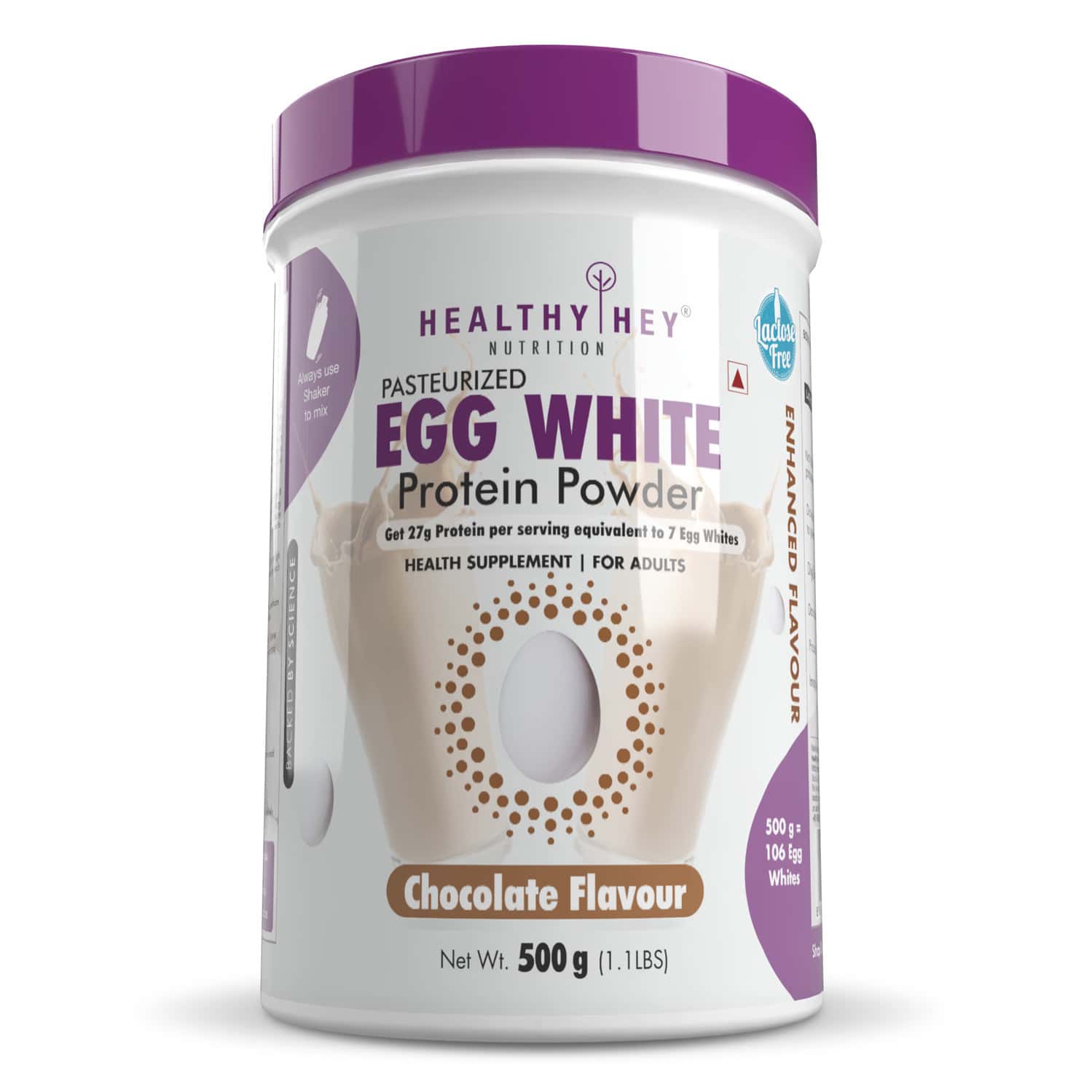 Healthyhey 100% Egg White Protein - Instant Mix - 80% Protein - 500g Chocolate