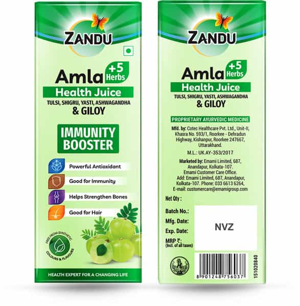 Zandu Amla + 5 Herbs Health Juice - 500 Ml