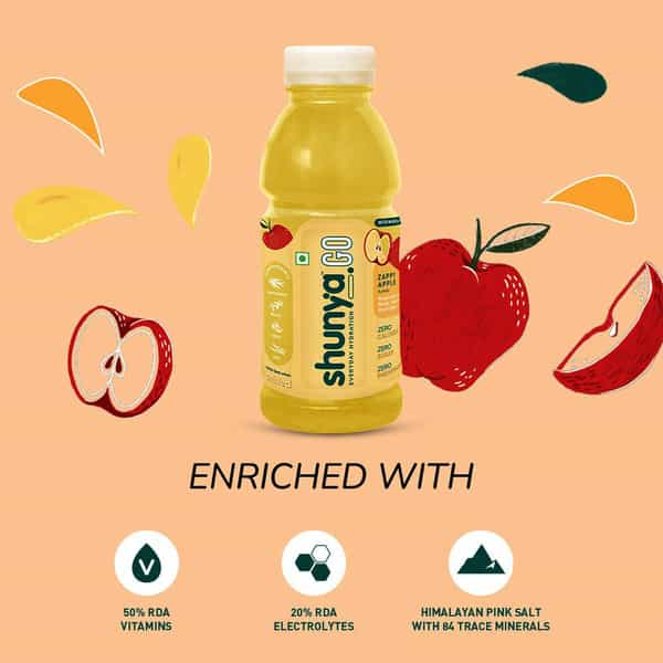 Shunya Go Zappy Apple | Hydration Drink 0 Calories- 0 Sugar- 0 Preservatives Pack Of 6 (300Ml X 6)