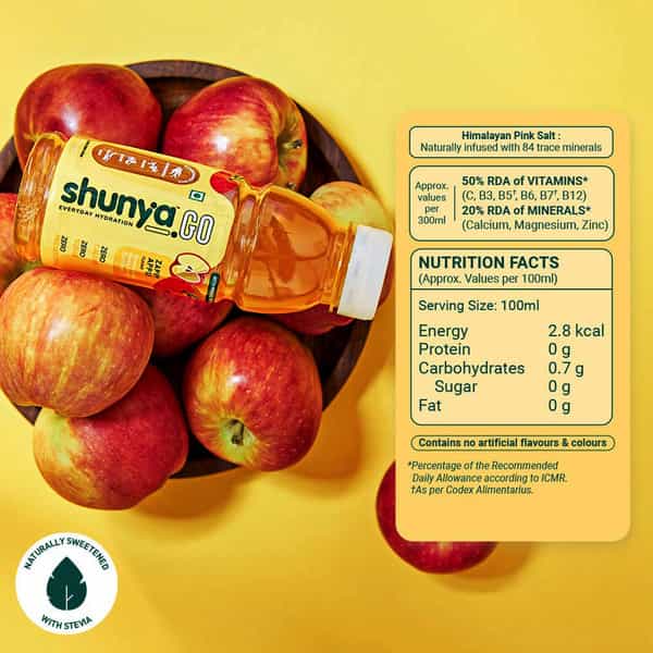 Shunya Go Zappy Apple | Hydration Drink 0 Calories- 0 Sugar- 0 Preservatives Pack Of 6 (300Ml X 6)