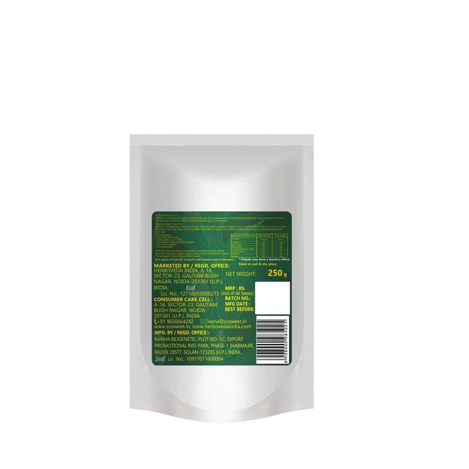 So Sweet Erythritol Natural Sweetener Sugar Free 1 Kg