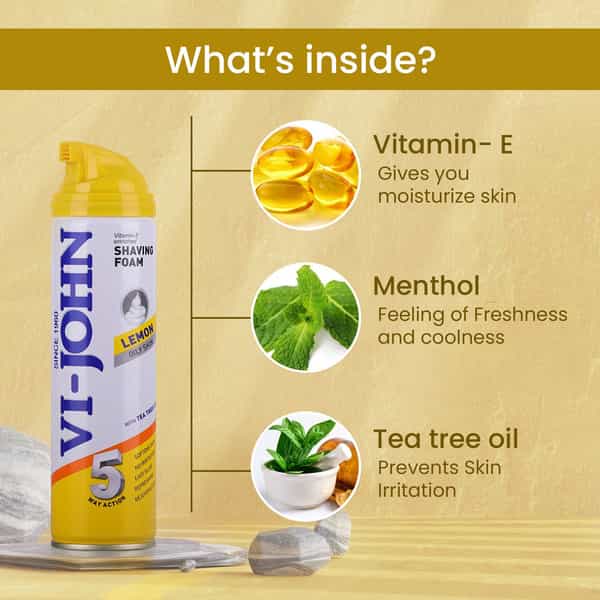 Vi-John Lemon 5 Way Action & Vitamin E Enriched Shaving Foam For Oily Skin-200Ml