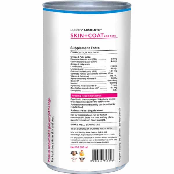 Drools Absolute Skin & Coat Syrup - Dog Supplement 300Ml