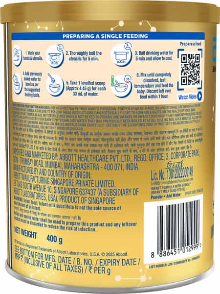 Similac Plus Infant Formula With Added Dha & Vitamin E Stage 1 (Upto 6 Months) Tin 400 Gm