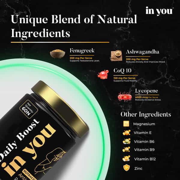Daily Boost In You-Male Fertility Supplement For Men |Enhances Sperm Health | Count & Motility|Coq10