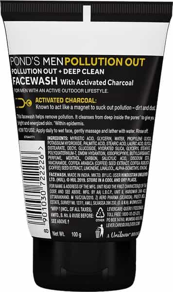 Pond's Men Pollution Out Activated Charcoal Deep Clean Facewash - 100 G
