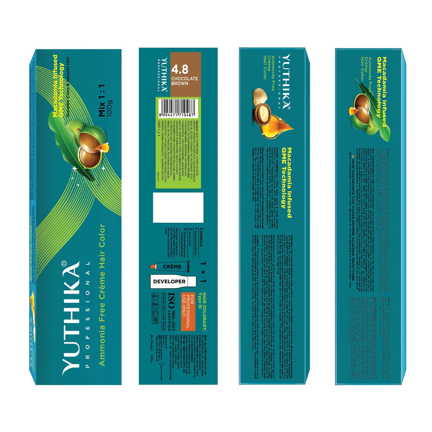 Yuthika Professional Creme Hair Color 4.8 Chocolate Brown 100g | Permanent Professional Salon Colour