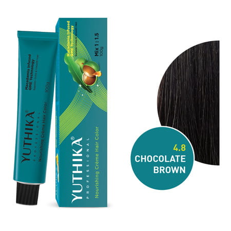 Yuthika Professional Creme Hair Color 4.8 Chocolate Brown 100g | Permanent Professional Salon Colour