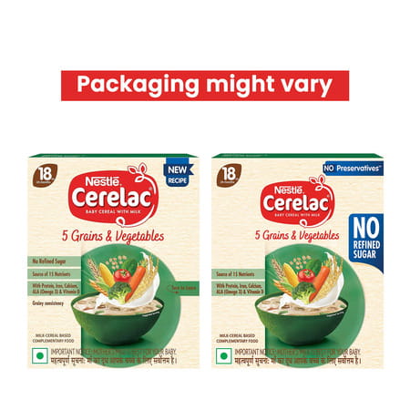 Nestle Cerelac 5 Grains & Vegetables | No Refined Sugar | No Preservatives | 18 To 24 Months | 300 G