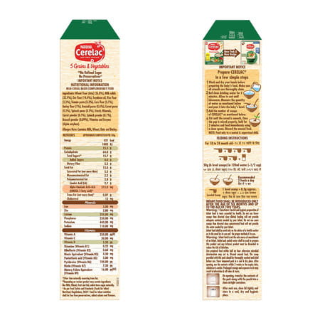 Nestle Cerelac 5 Grains & Vegetables | No Refined Sugar | No Preservatives | 18 To 24 Months | 300 G