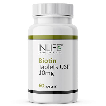 Inlife Biotin 10000mcg Tablets Vitamin B7 For Hair Growth Supplement - 60 Tablets For Men And Women