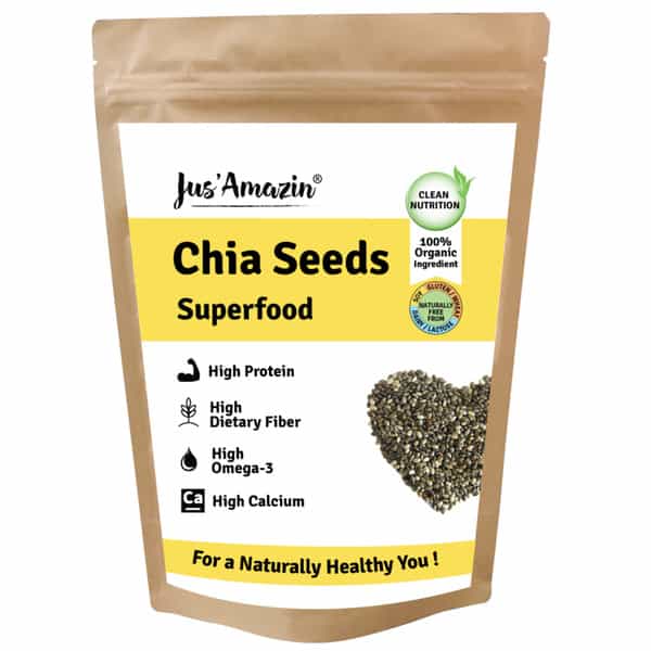 Jus Amazin Organic Chia Seeds (500G) Clean Nutrition Superfood Rich In Fiber Omega3 & Calcium