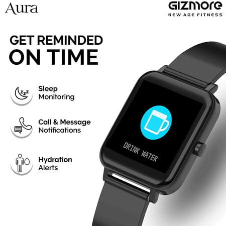 Gizmore Aura Smartwatch -1.4" Touch Display. Heart Rate Spo2 Monitoring & Water Resistance(Black)