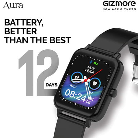 Gizmore Aura Smartwatch -1.4" Touch Display. Heart Rate Spo2 Monitoring & Water Resistance(Black)