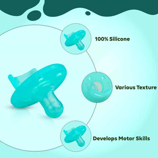 Luvlap Baby Soother Cum Pacifier 100% Food Grade Silicone 3 Months+ Green Pack Of 2