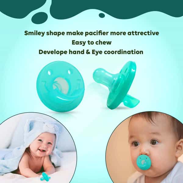 Luvlap Baby Soother Cum Pacifier 100% Food Grade Silicone 3 Months+ Green Pack Of 2