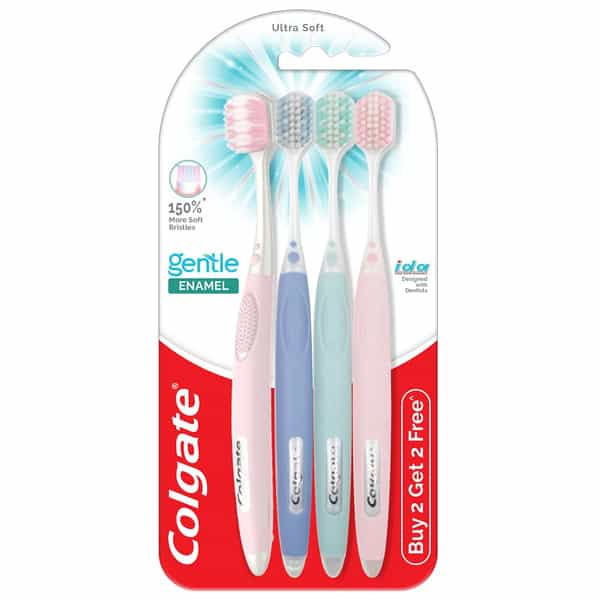 Colgate Gentle Enamel Ultra Soft Bristles Manual Toothbrush Adults | 4 Pcs (Buy2 Get 2) | Multicolor