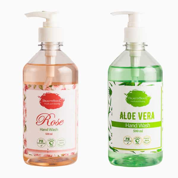 Beautisoul Rose Handwash & Beautisoul Aloe Vera Handwash|Ph Balanced|Made In India (500Ml | 2 Pacls)