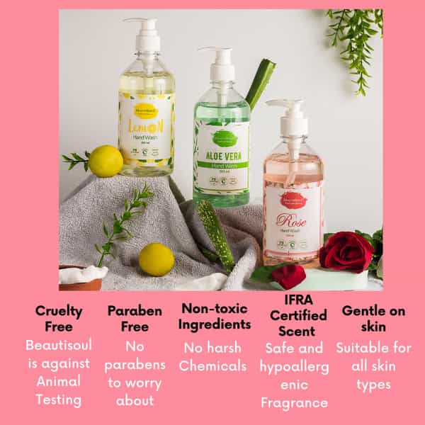 Beautisoul Rose Handwash & Beautisoul Aloe Vera Handwash|Ph Balanced|Made In India (500Ml | 2 Pacls)
