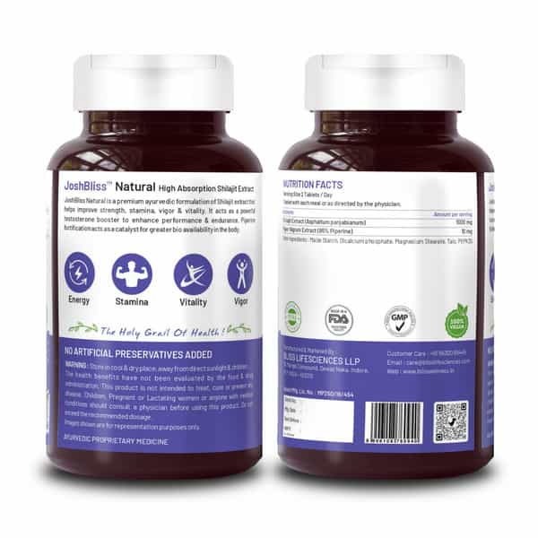 Bliss Welness Shilajit For Enhance Stamina & Performance Booster Supplement |For Men- 60 Veg Tablets
