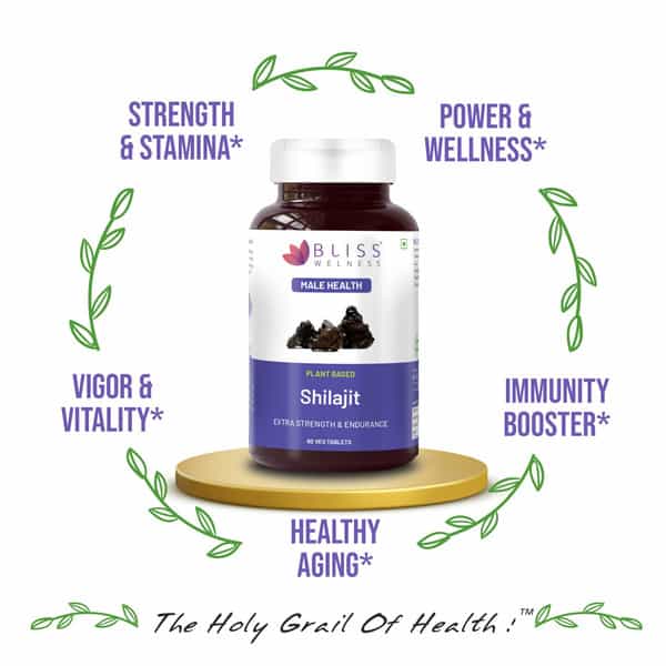 Bliss Welness Shilajit For Enhance Stamina & Performance Booster Supplement |For Men- 60 Veg Tablets