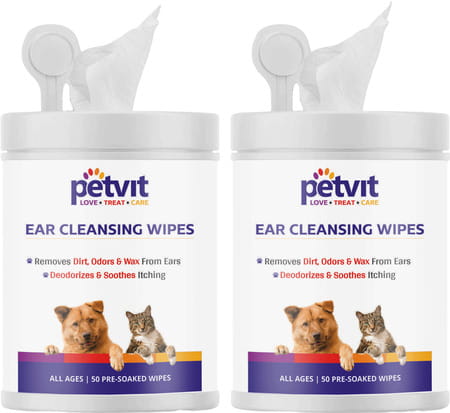 Petvit Ear Cleansing Wipes For Dogs And Cats To Remove Odors & Wax From Ear -50 Wipes | Pack Of 2