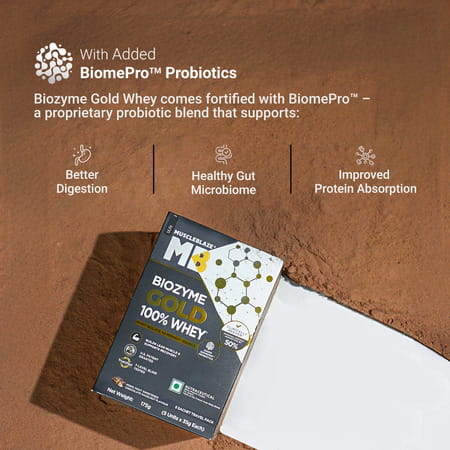 Muscleblaze Biozyme Gold Whey (Choco Hazelnut | 5x35g) | Monk Fruit Sweetened