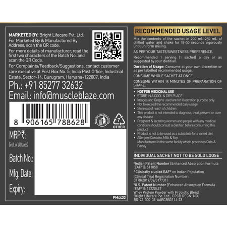 Muscleblaze Biozyme Gold Whey (Choco Hazelnut | 5x35g) | Monk Fruit Sweetened