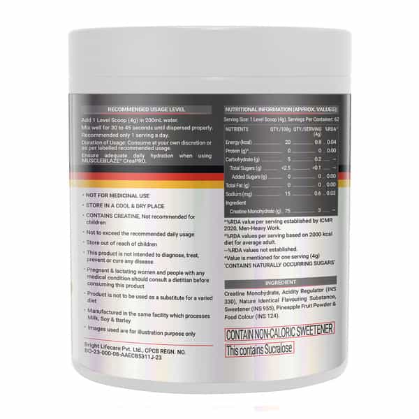 Muscleblaze Creapro Creatine Monohydrate Powder With Creapure | Fruit Punch (62 Servings | 250G)