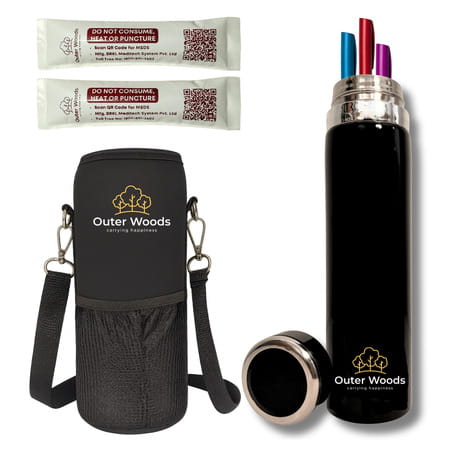 Outer Woods Insulin Cooler Bottle Case With 10 Mini Ice Gel Packs | 20+ Hrs Cooling | Large - Black