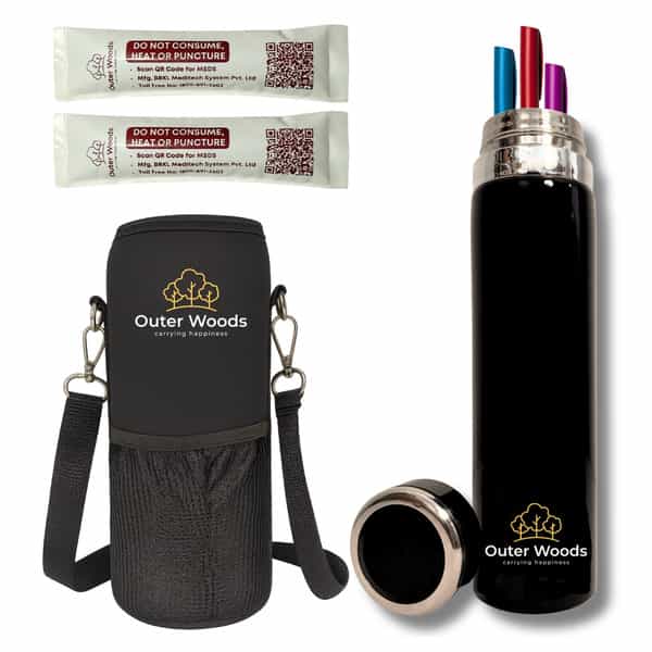 Outer Woods Insulin Cooler Bottle Case With 10 Mini Ice Gel Packs | 20+ Hrs Cooling | Large - Black