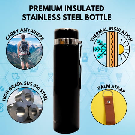 Outer Woods Insulin Cooler Bottle Case With 10 Mini Ice Gel Packs | 20+ Hrs Cooling | Large - Black