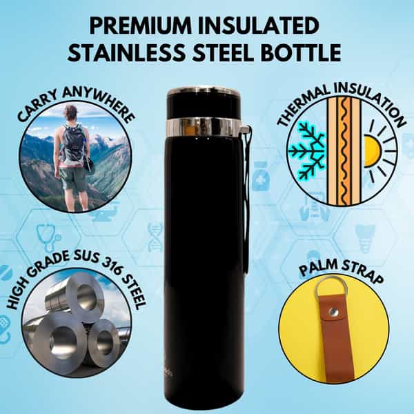 Outer Woods Insulin Cooler Bottle Case With 10 Mini Ice Gel Packs | 20+ Hrs Cooling | Large - Black