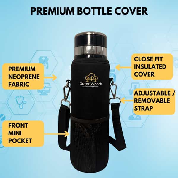 Outer Woods Insulin Cooler Bottle Case With 10 Mini Ice Gel Packs | 20+ Hrs Cooling | Large - Black