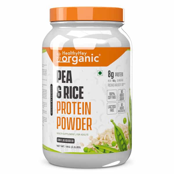 Healthyhey Organic Raw Pea & Brown Rice - 100% Plant Protein Powder- 1Kg