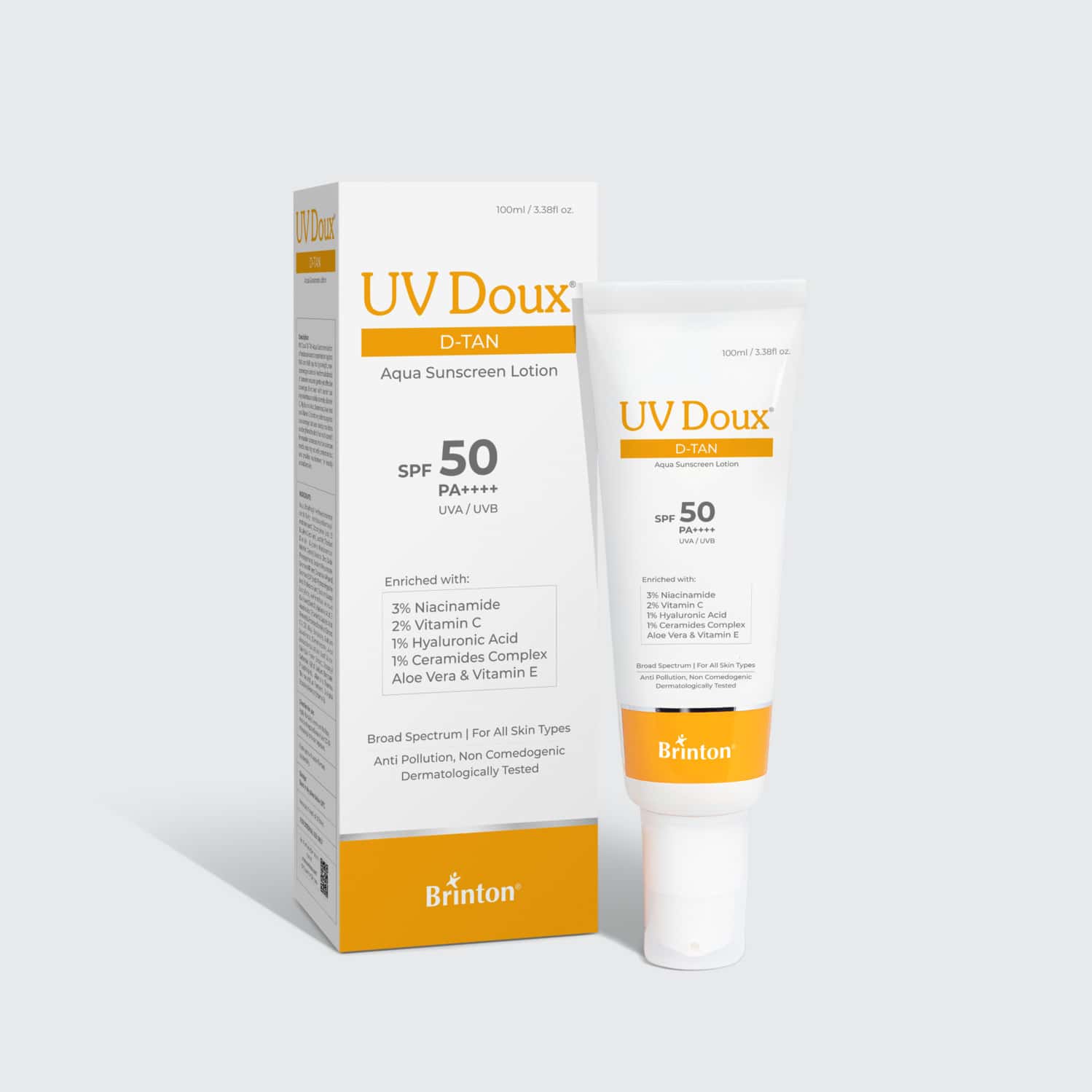 BRINTON UV DOUX | D TAN SPF 50 PA++++ AQUA | SUNSCREEN LOTION | 100 ML