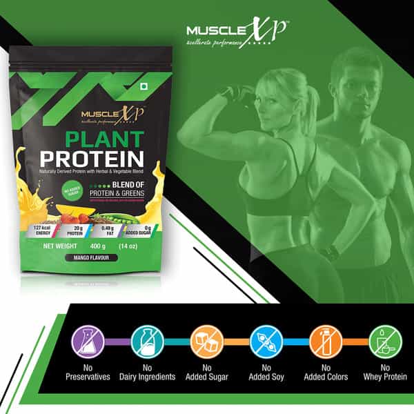 Musclexp Plant Protein - Natural Protein Powder With Pea Protein Mango Flavour 400 Gm Pouch