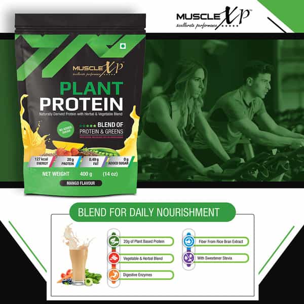 Musclexp Plant Protein - Natural Protein Powder With Pea Protein Mango Flavour 400 Gm Pouch