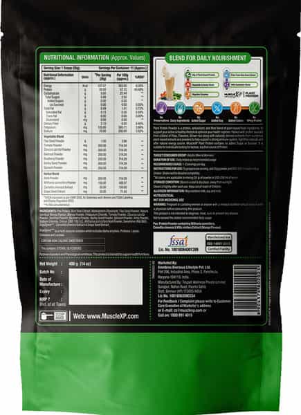 Musclexp Plant Protein - Natural Protein Powder With Pea Protein Mango Flavour 400 Gm Pouch