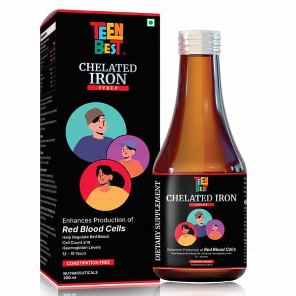 Healthbest Teens Chelated Iron Liquid Supplement With Zinc & Folic Acid Boosts Hemoglobin - 200 Ml