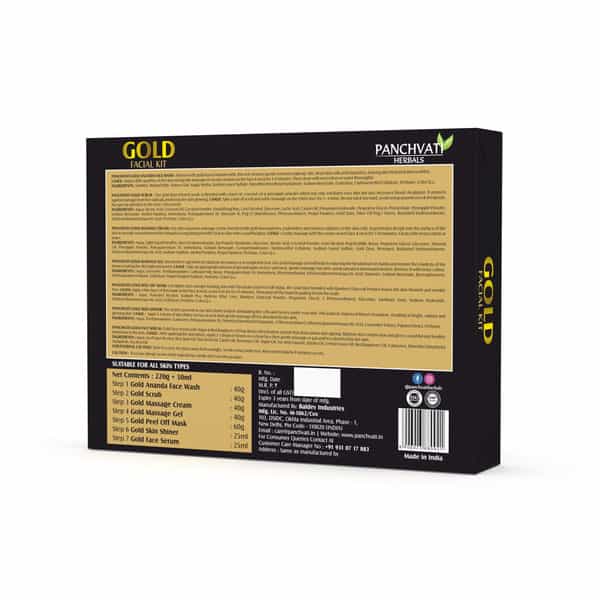 Panchvati Herbals Gold Facial Kit | Radiant & Glowing Complexion | 7 Step Facial Kit- 220Gm + 50Ml